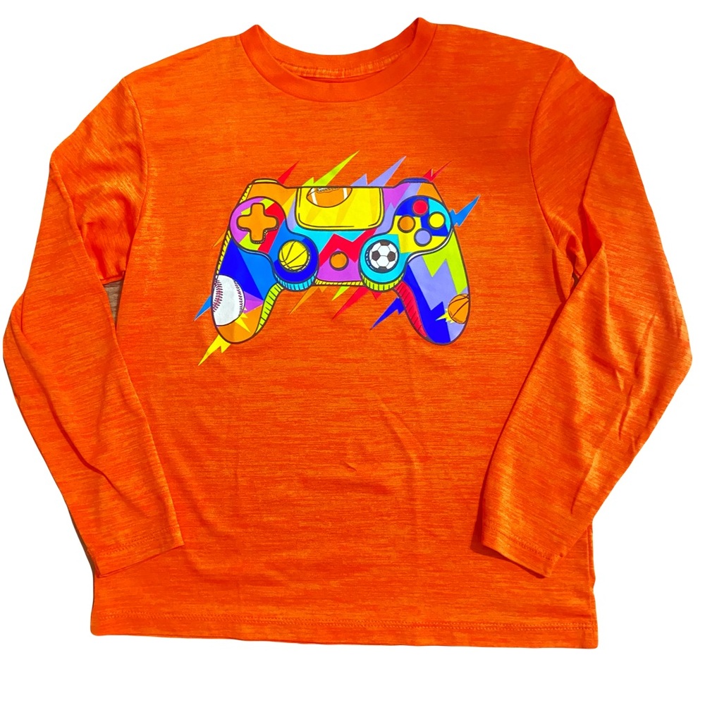 Tek Gear Orange Long Sleeve Tee Vibrant Graphic Design